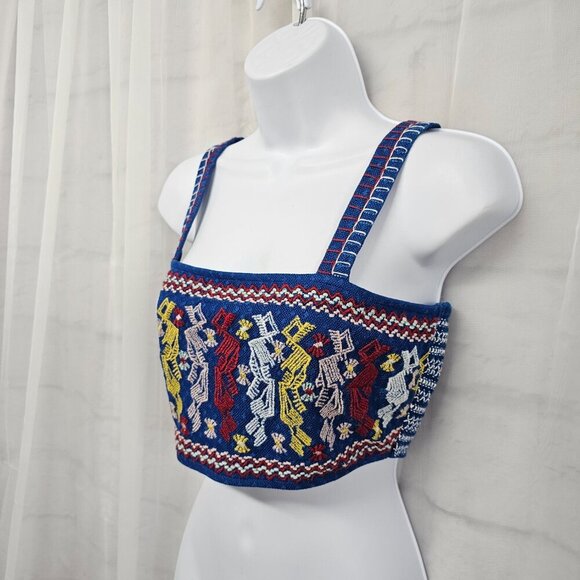 Forever 21 Blue Red Embroidered Boho Cropped Tank Top Festival Hippie S - Picture 5 of 10